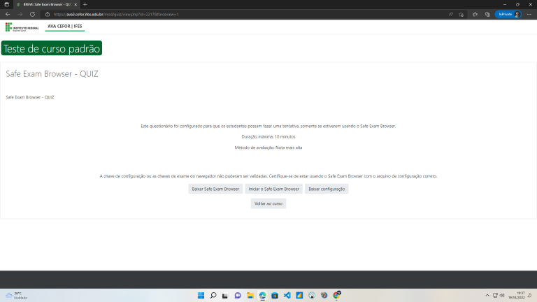 Configuração do Safe Exam Browser – Base de conhecimento